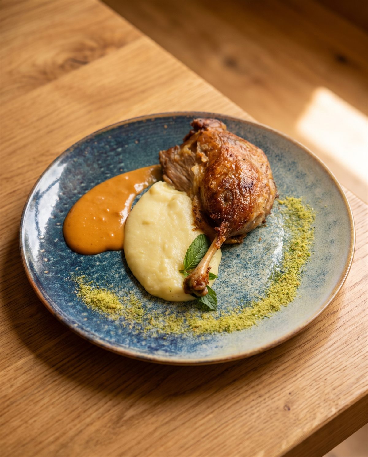 Pulpă de rață confit cu piure și sos